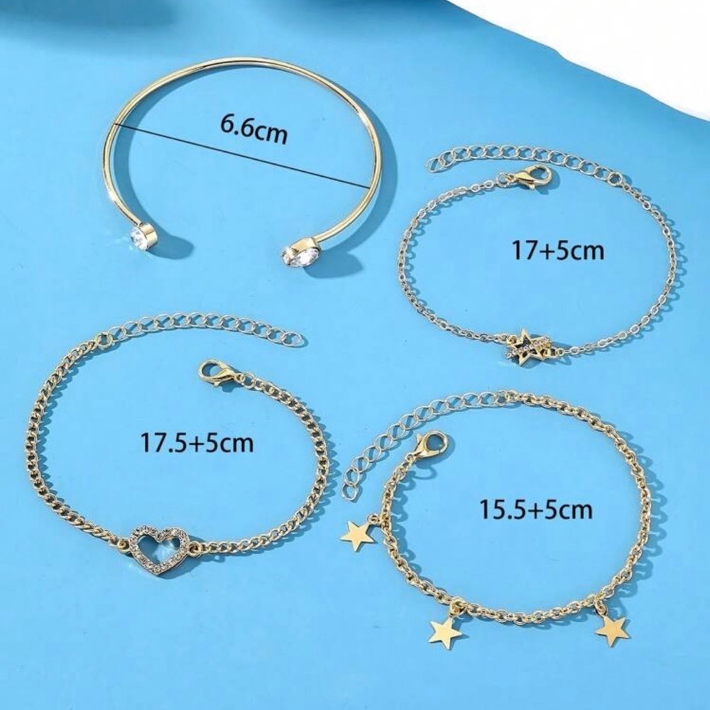 Set of 4 Golden Bracelets with Heart and Stars - Crystals - Picture 5 of 5